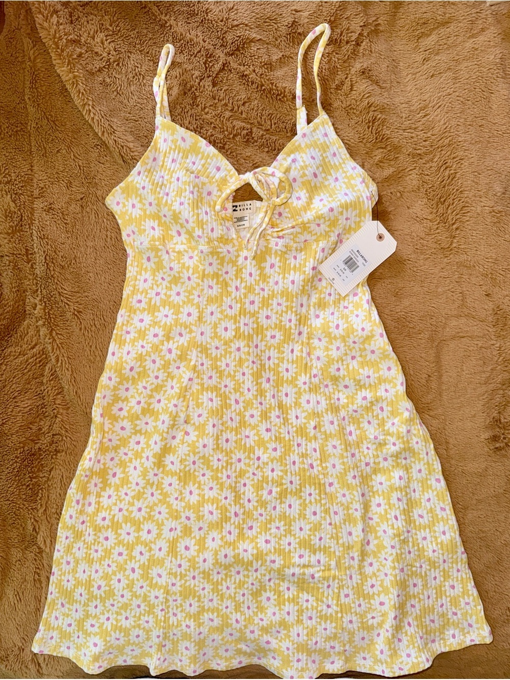 Billabong Yellow Daisy Mini Dress with Pink Centers